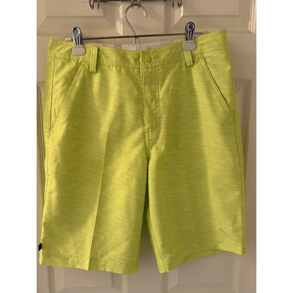 Puma Golf Shorts Mens 32 Neon Yellow Performance Stretch Flat Front Athletic